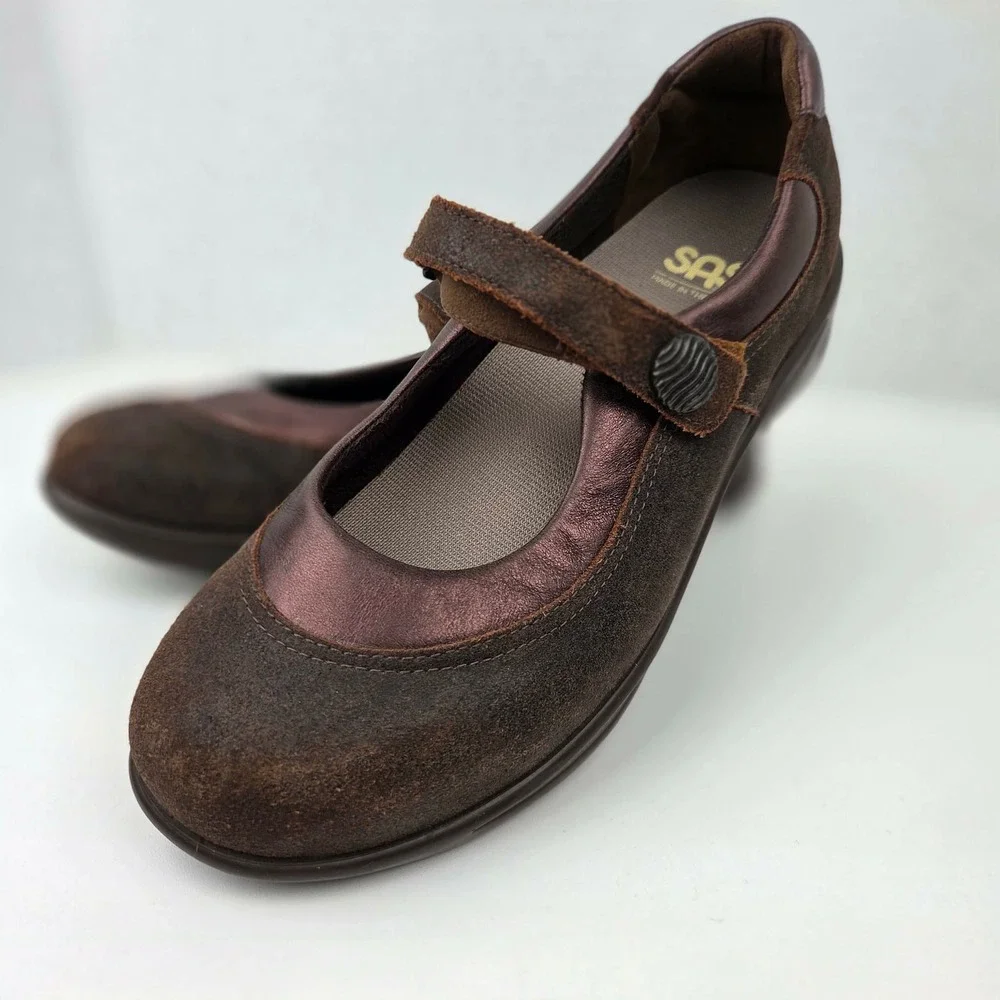 SAS EZ Strap‎ Step Out Mary Jane Comfort Shoes Brown Suede Leather Women 9.5
